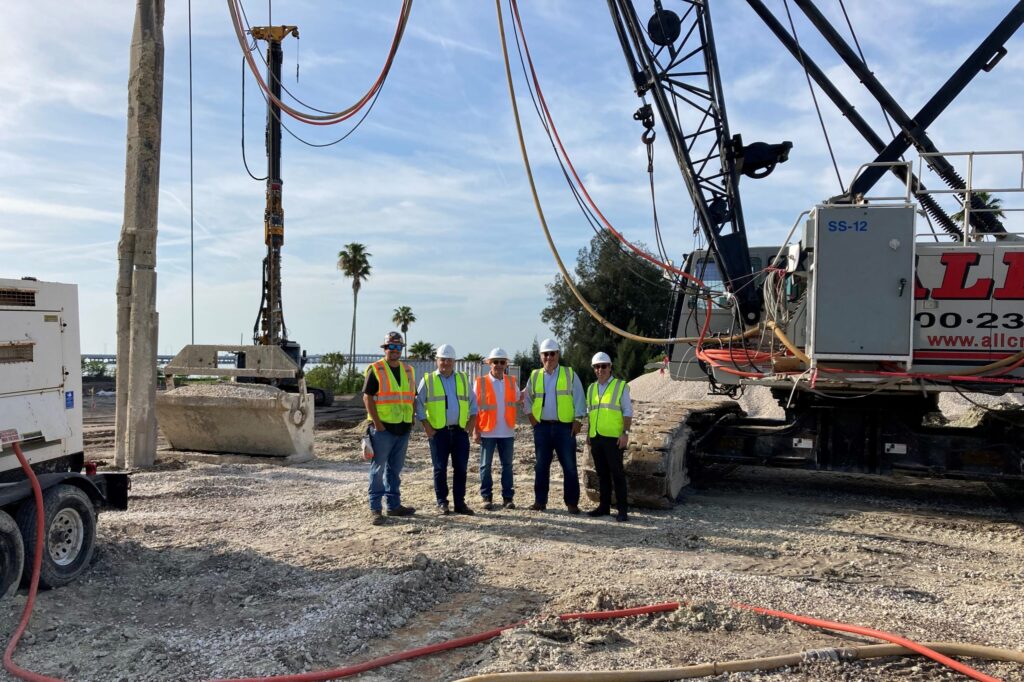 (Left to Right) Bobby Dubay, supervisor at Earth Tech, Marc Lacazedieu, CEO of Menard, Bud Khouri, Earth Tech’s executive vice president, Seth Pearlman, CEO of Menard North America, and Phil Myles, COO of Menard USA on site at Earth Tech