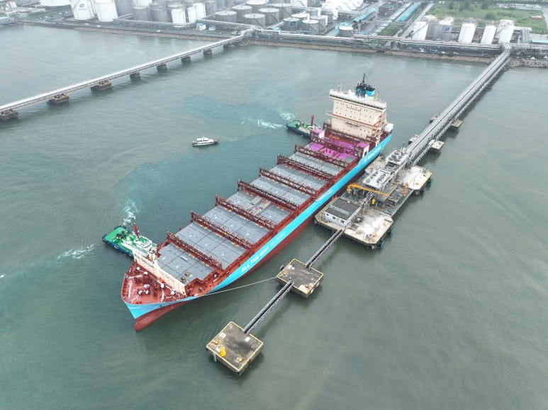 Aerial view of container vessel