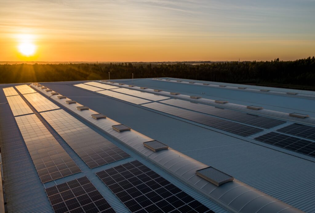 Solar panels on a flat roof