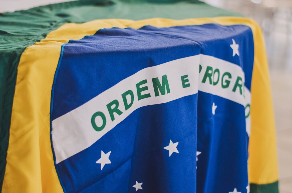 Draped Brazil flag