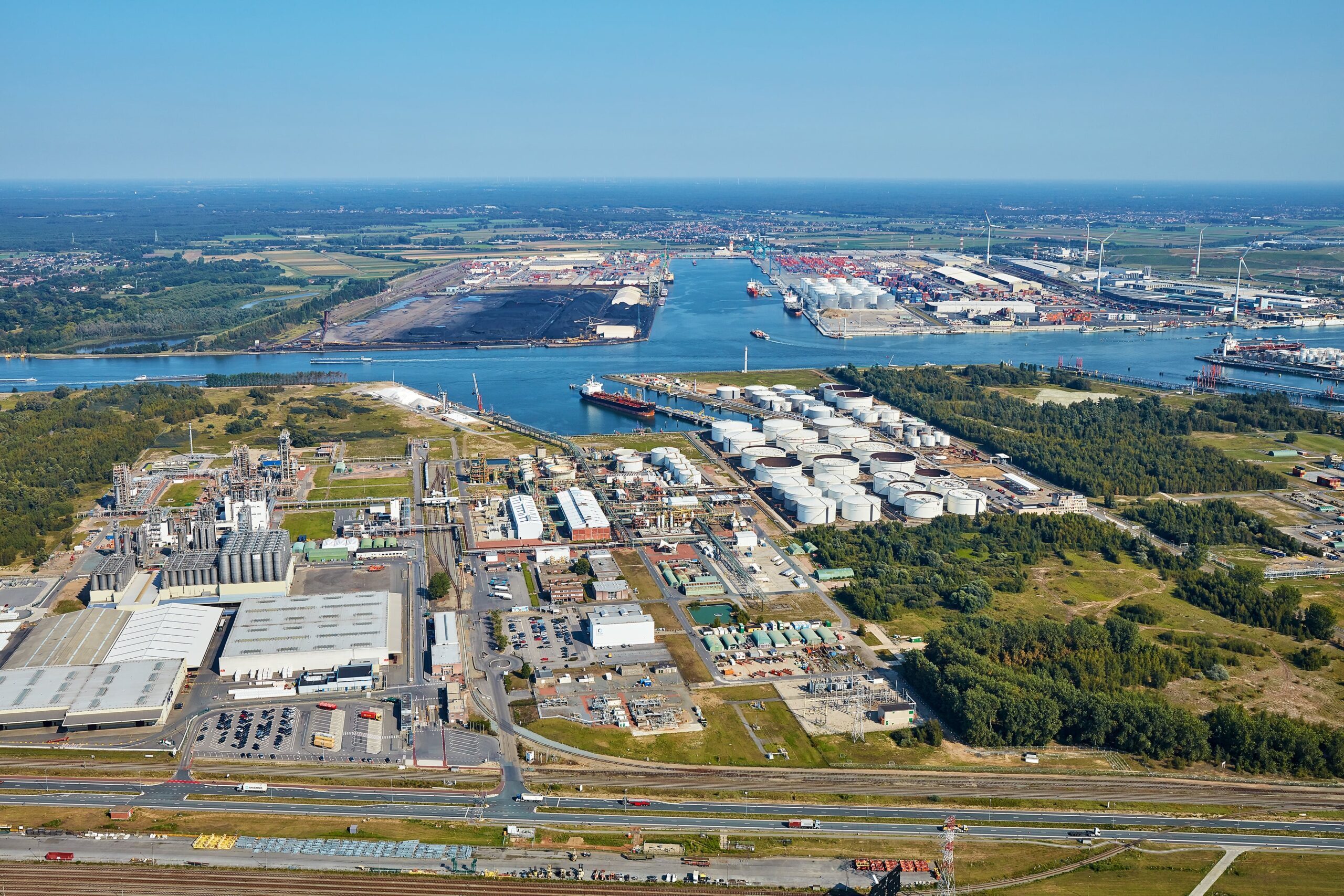 A aerial view of a port