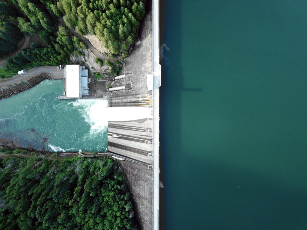 A water dam with a dam and trees