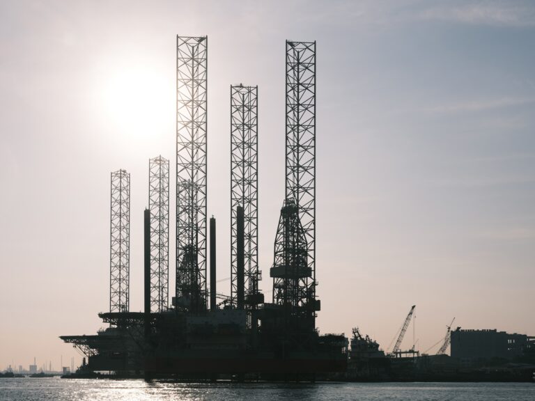A large metal structure in the water
