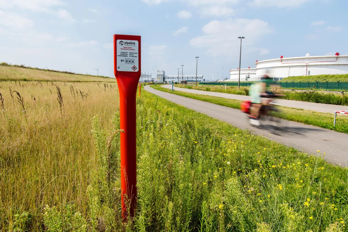 Field with red pole