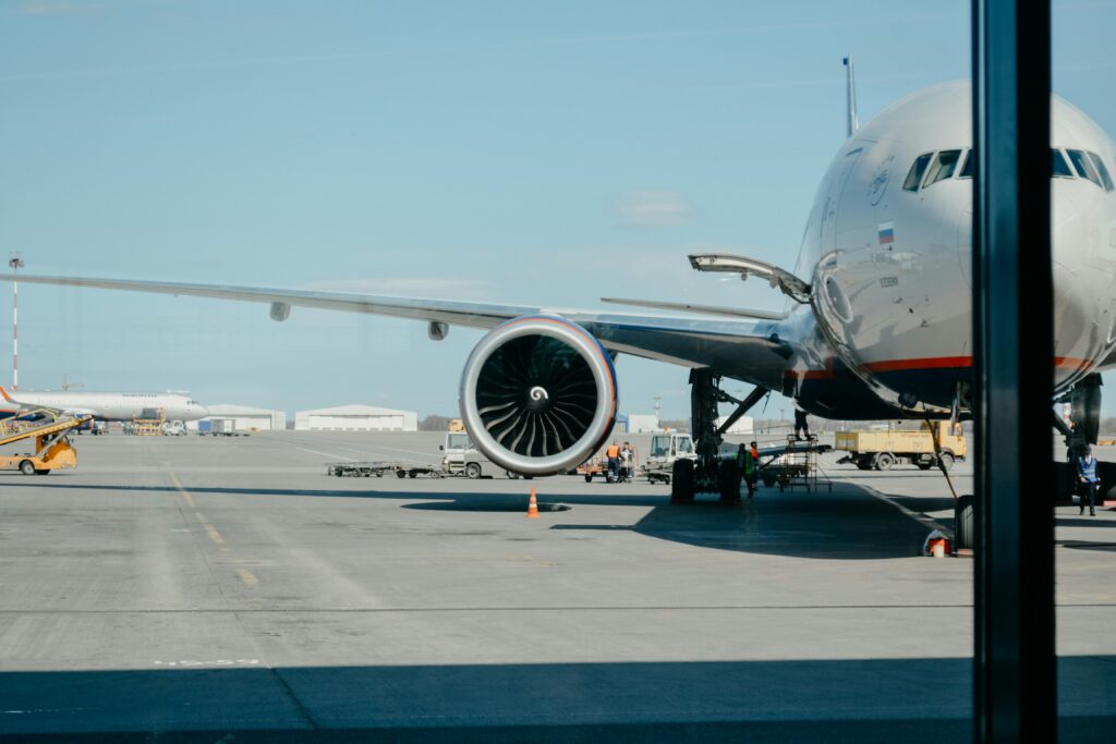 Grounded plane engine and wing