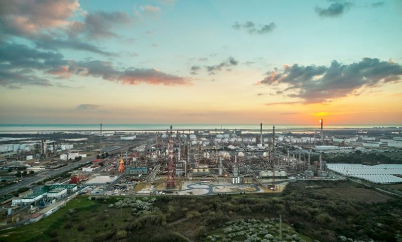 Landscape view of building site at sunrise