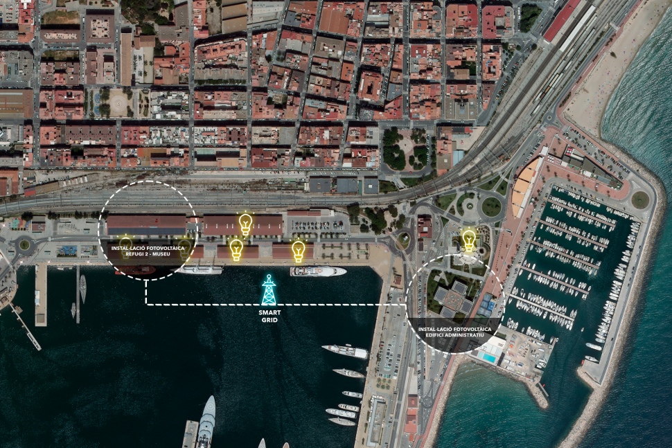 An aerial view of a city with boats and buildings