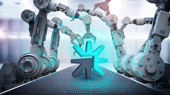 Graphic image of robots and blue light