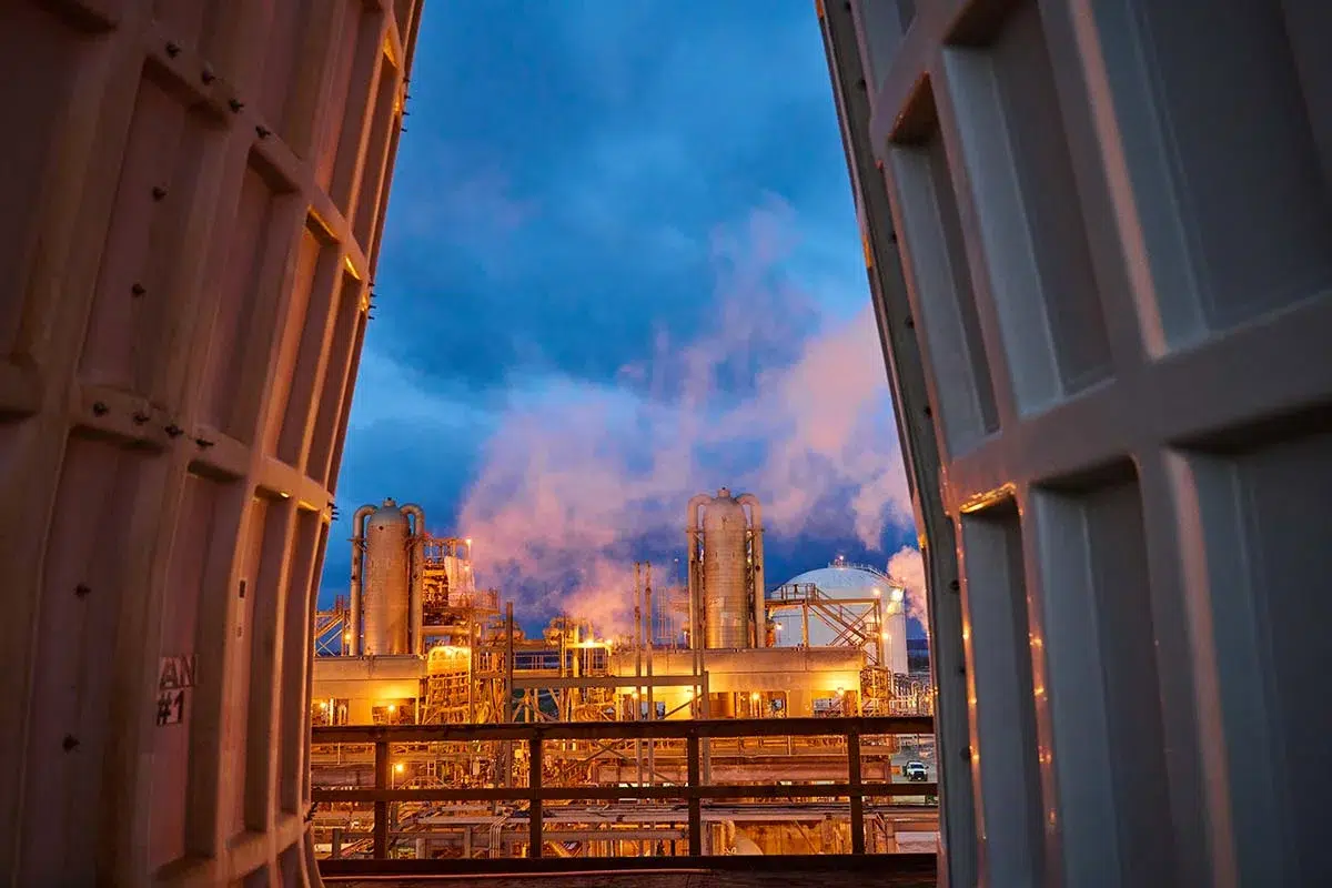 A view of a factory from a window